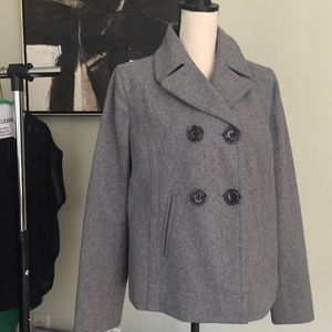 GAP Wool Blend Double Breasted Gray Crop Pea Coat